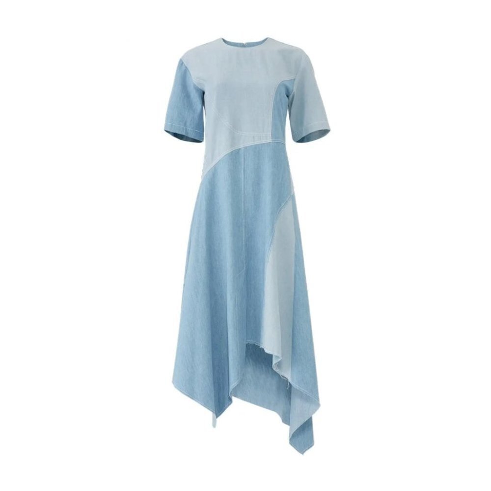 Colovos Blue Chambray Seamed Denim Midi Dress $595 - Picture 2 of 7